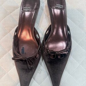 Jeffrey Campbell Black Pointed-Toe Bow Slip-On Mules